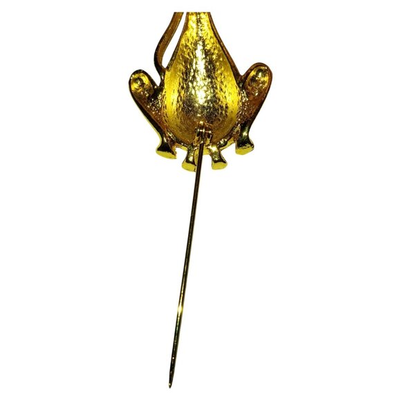 Vintage Gold Tone Cat Brooch Clear Rhinestone Eyes Long Neck Kitty Pin - Picture 8 of 9